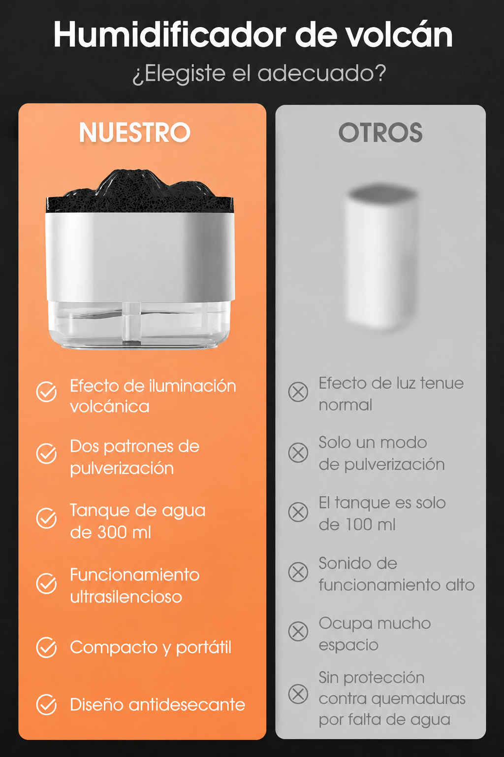 Humidificador Volcán con Luz LED - Ambiente Fresco y Decorativo