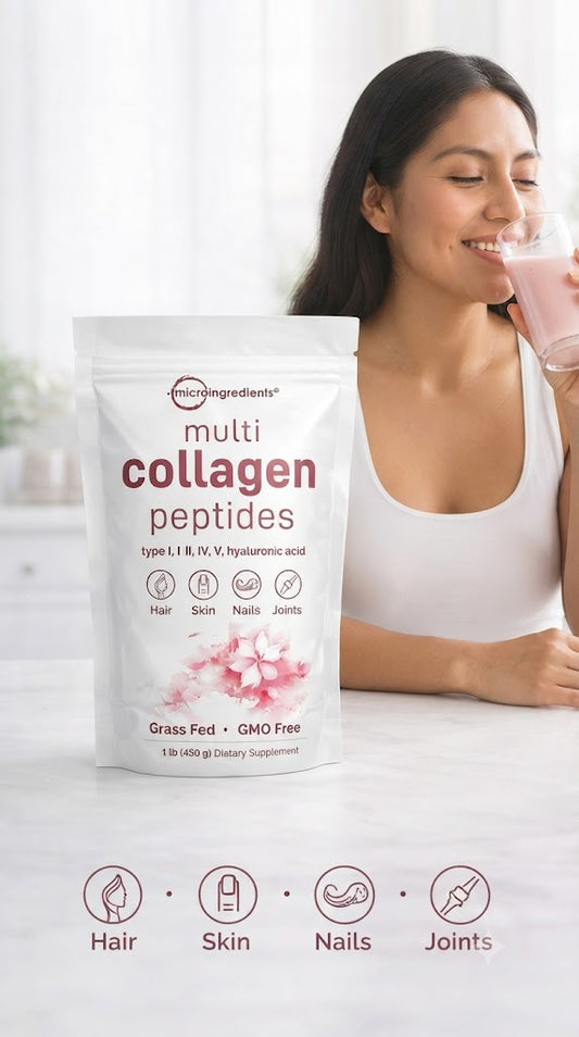 Multi Collagen Peptides 5 Tipos | Biotina + Vitamina C + Ácido Hialurónico