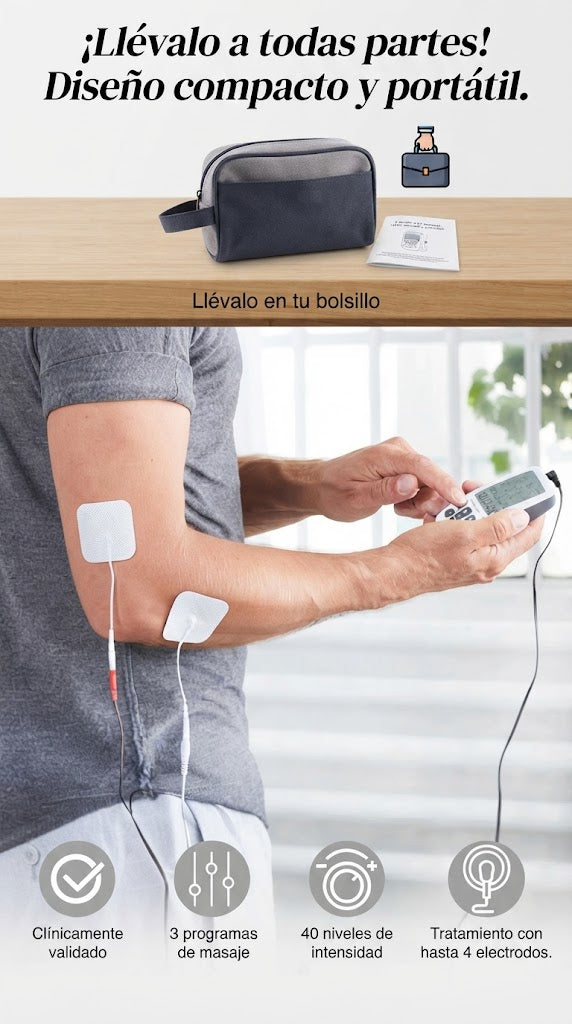 Electroestimulador TENS con 4 Electrodos — Alivia Dolores y Tonifica Músculos