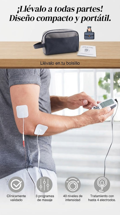 Electroestimulador TENS con 4 Electrodos — Alivia Dolores y Tonifica Músculos