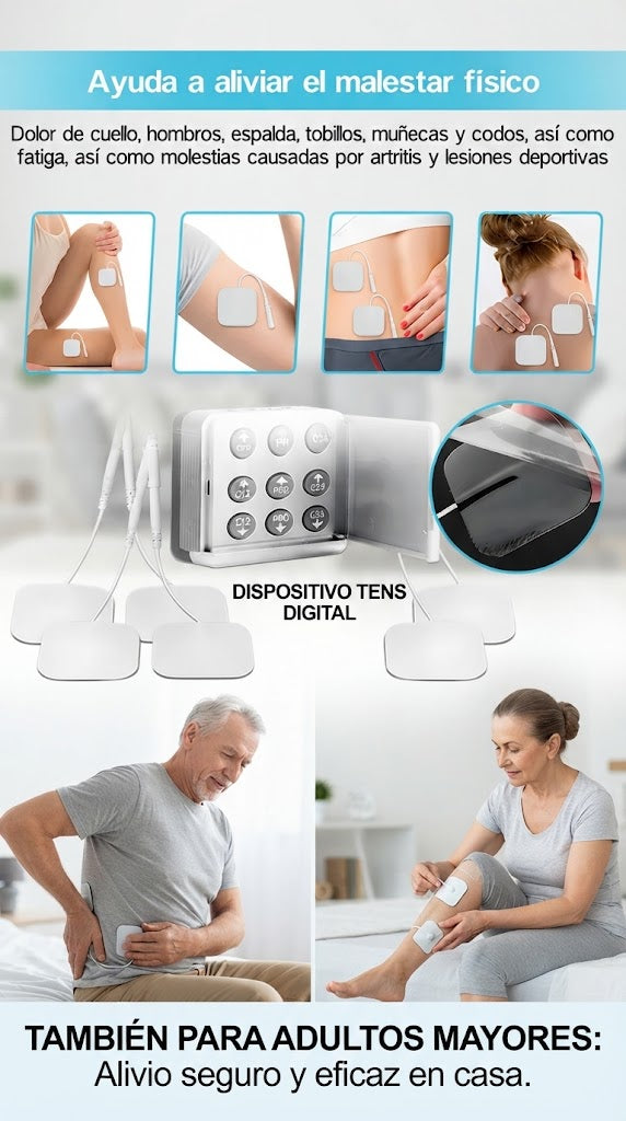 Electroestimulador TENS con 4 Electrodos — Alivia Dolores y Tonifica Músculos