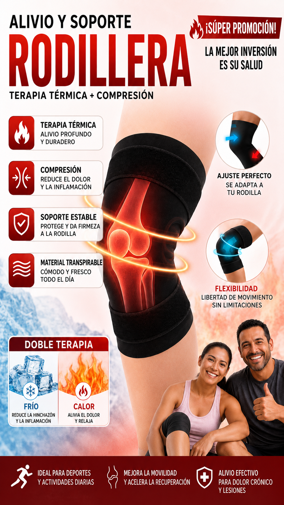 Rodillera de Compresión Térmica con Gel – Frío y Calor